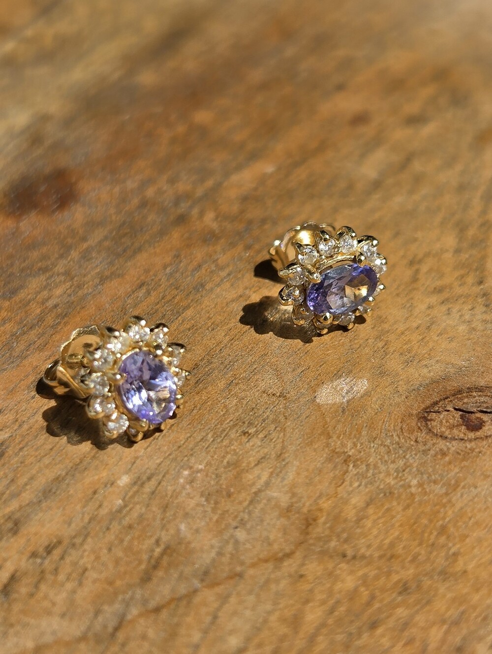 14k Gold 585 Tanzanite Diamond Stone Halo Stud Earrings - Women Jewelry